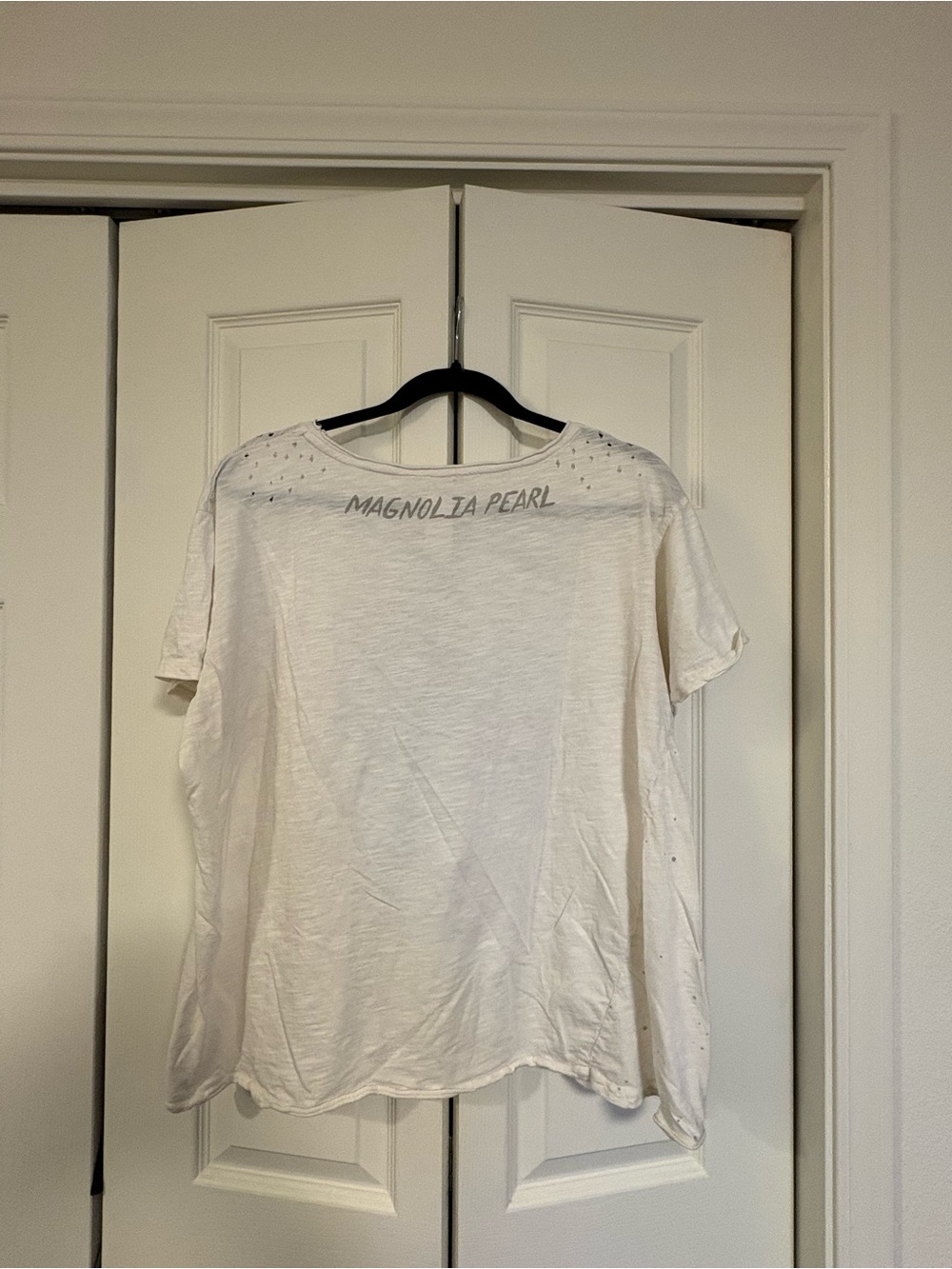 Magnolia Pearl White Short-Sleeve Tee with Muted Teal and Rust Brushprint - Picture 3 of 4
